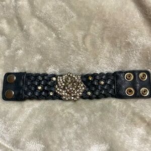 Black leather braided rose bracelet